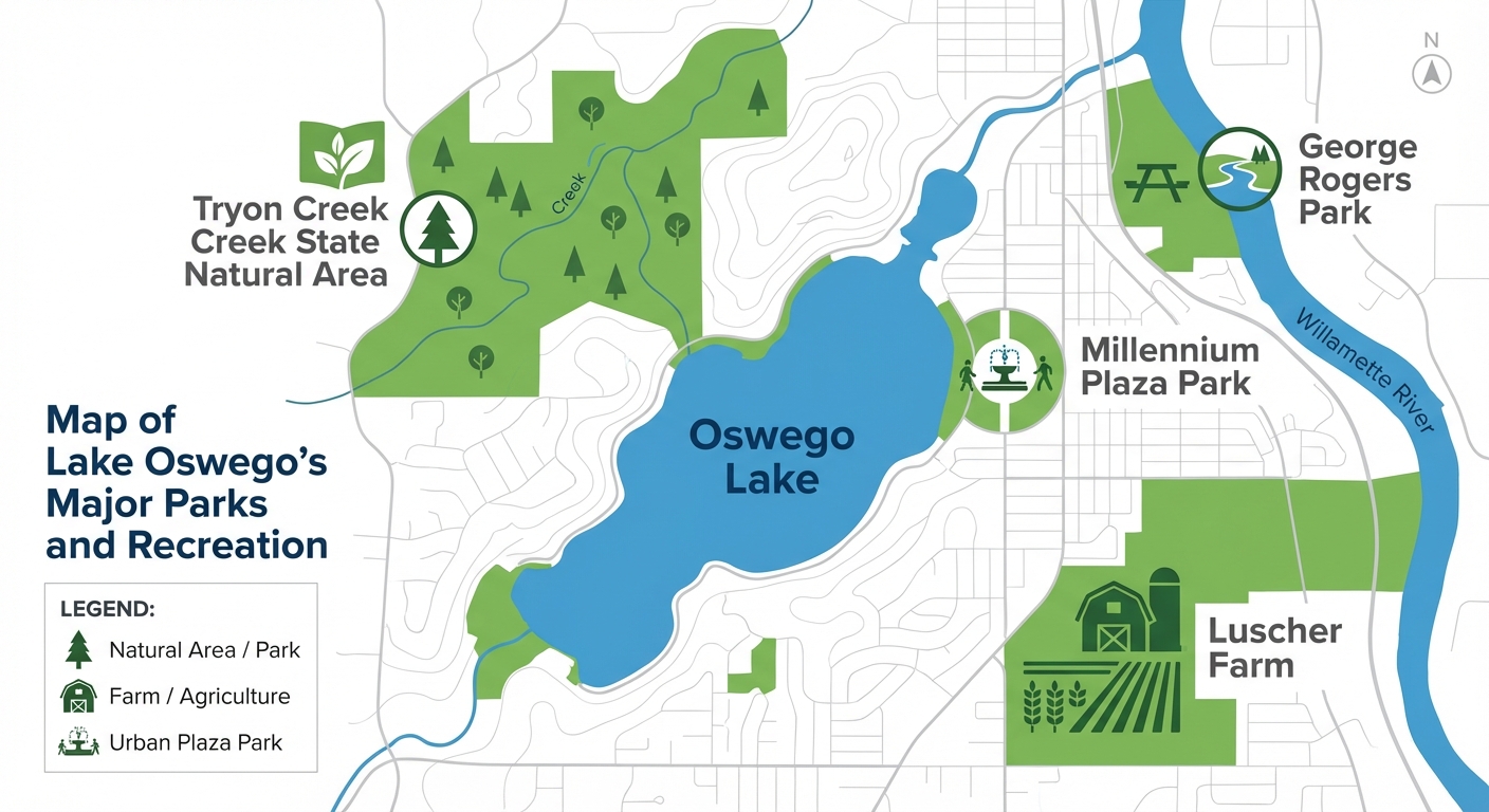 Map of Lake Oswego's Major Parks and Recreation