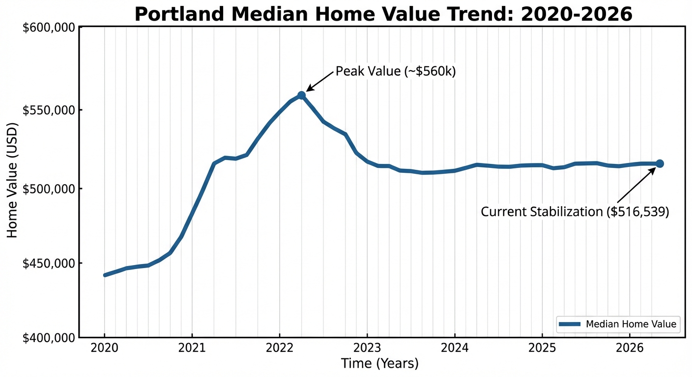 Portland Median Home Value Trend: 2020-2026