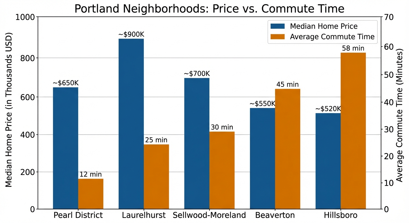 Portland Neighborhoods: Price vs. Commute Time